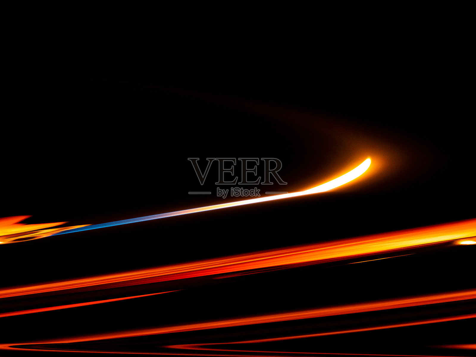 黑色背景上彩色波浪的抽象插图。照片摄影图片