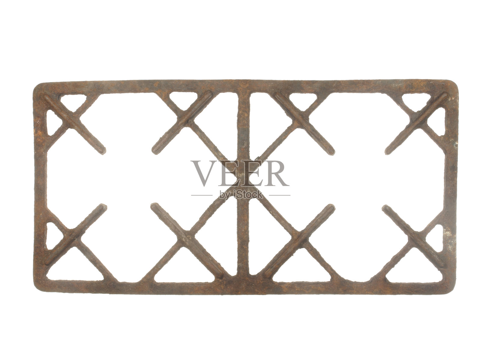 生锈的旧煤气炉炉排孤立在白色背景上。照片摄影图片