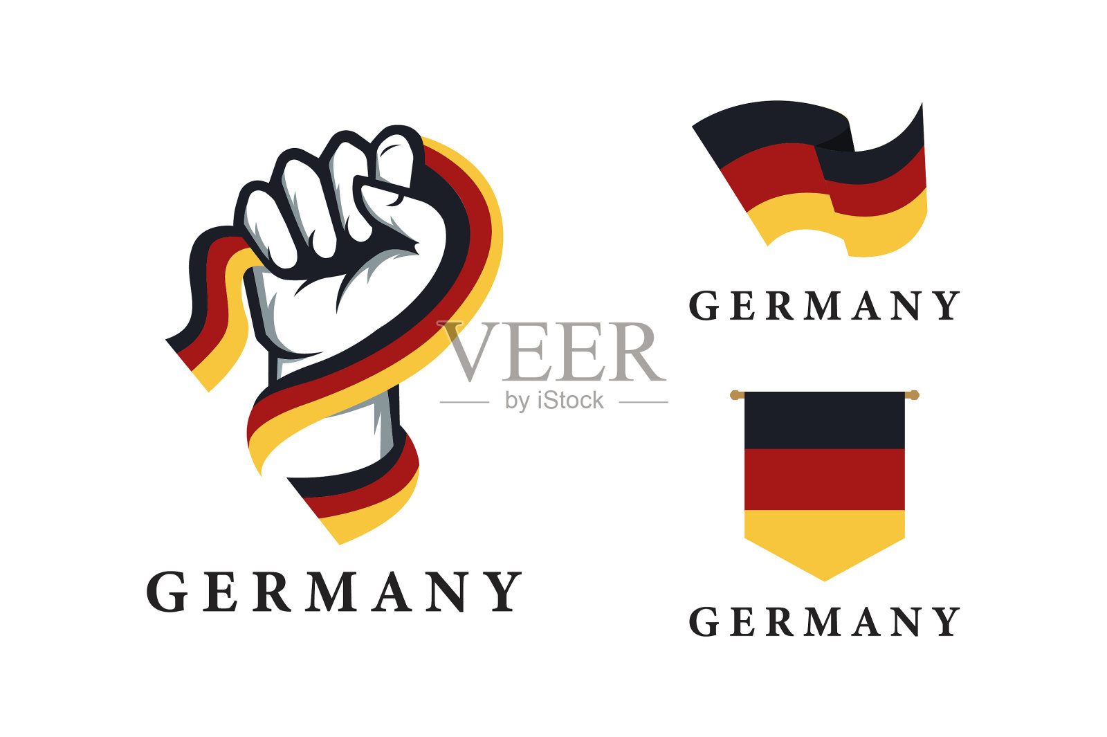 精神升起的手德国国旗设置矢量插图插画图片素材