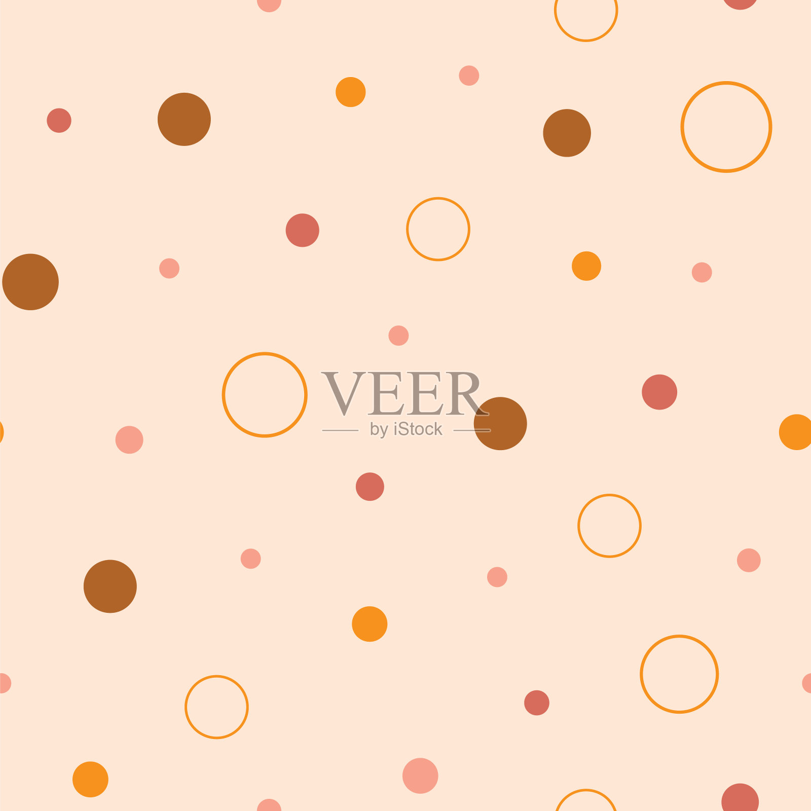 大地色调、圆点和圆无缝重复图案。手绘的点和圆圈在不同的大小，矢量插图。插画图片素材