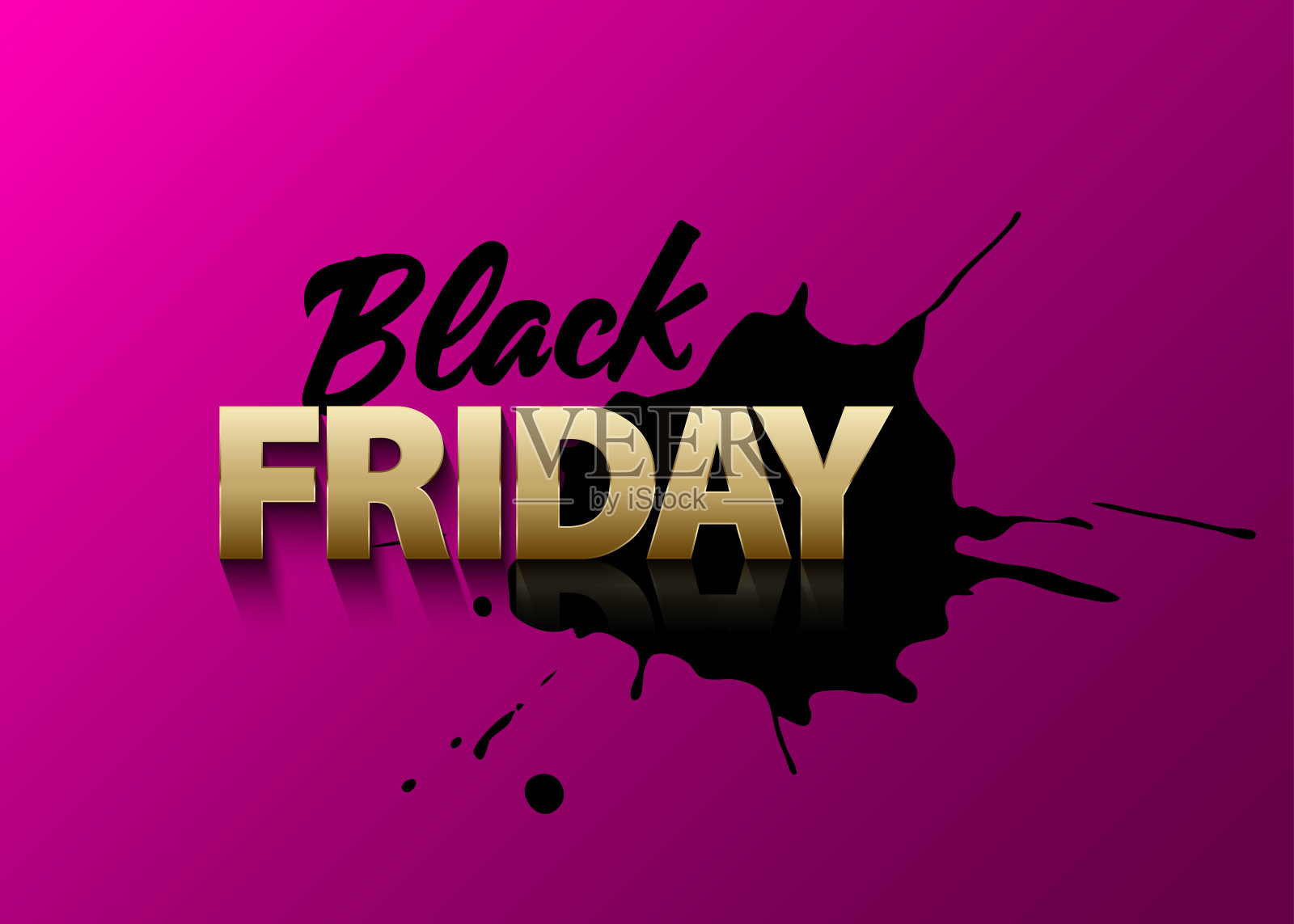 黑色星期五矢量文本在粉红色的背景。黑色墨迹上的金色卷文。用反光漆点。销售网络横幅设计元素图片