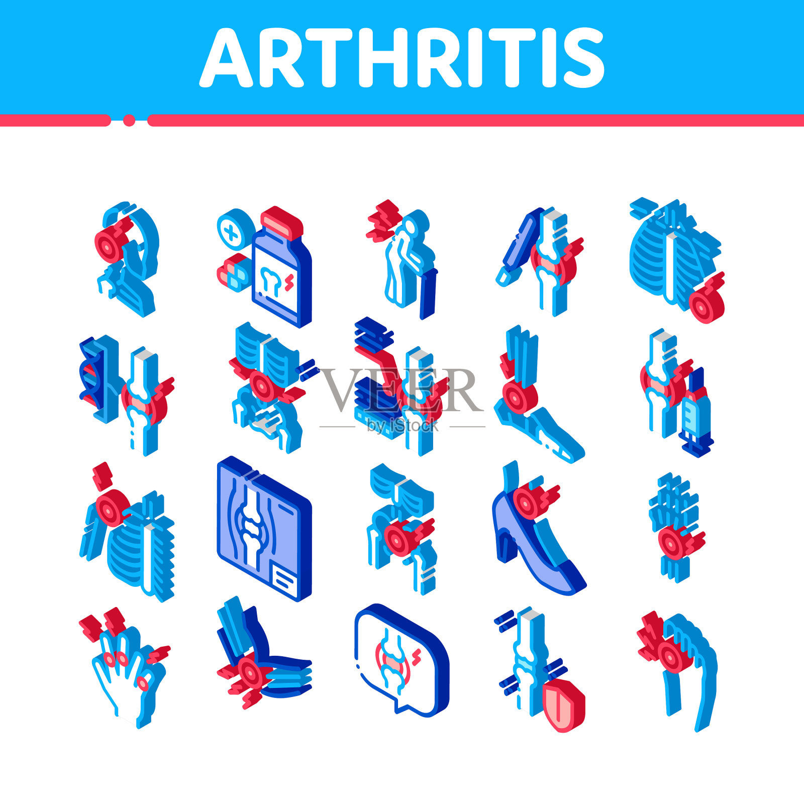 关节炎疾病等距图标设置图标素材