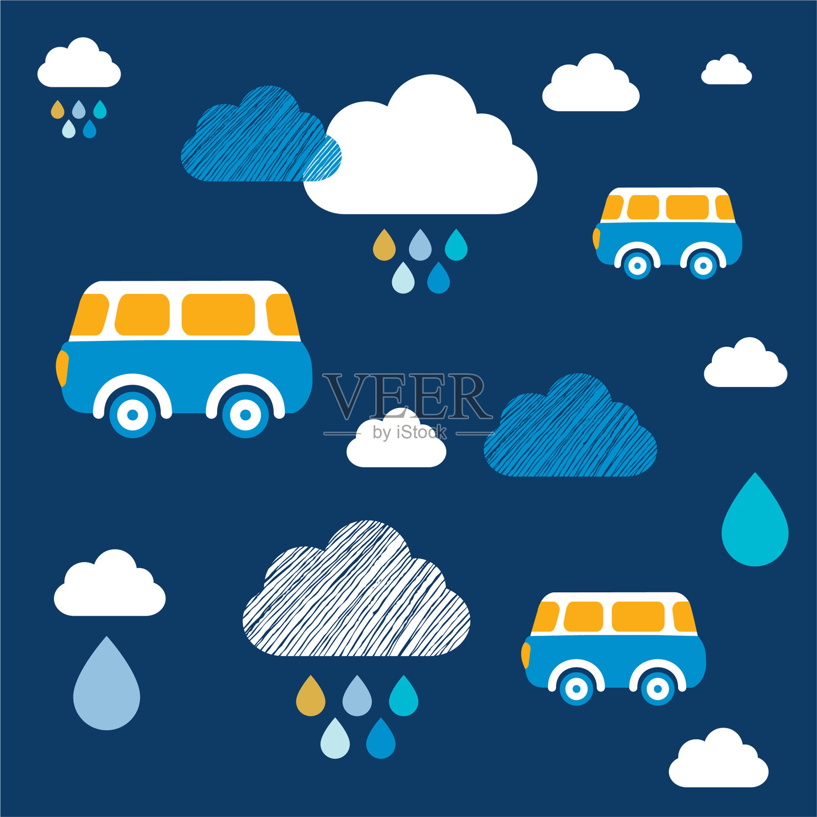 巴士小孩墙纸图案插画图片素材