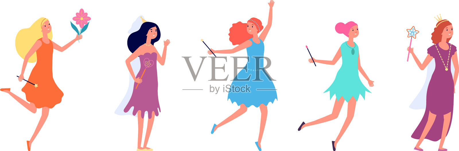 仙女女士卡通公主女孩在节日插画图片素材