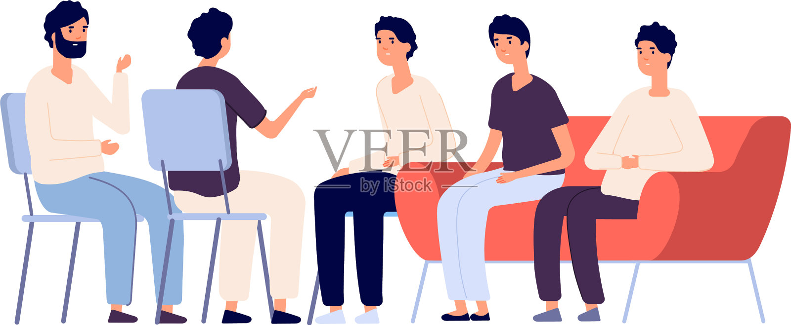 男子俱乐部团体心理治疗扁平男性设计元素图片