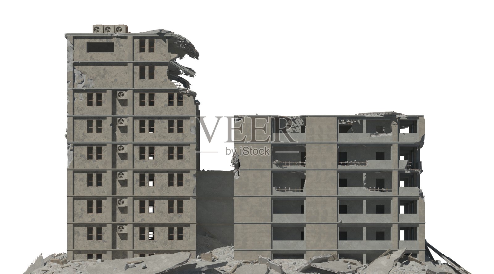 废墟建筑孤立的白色3D插图照片摄影图片