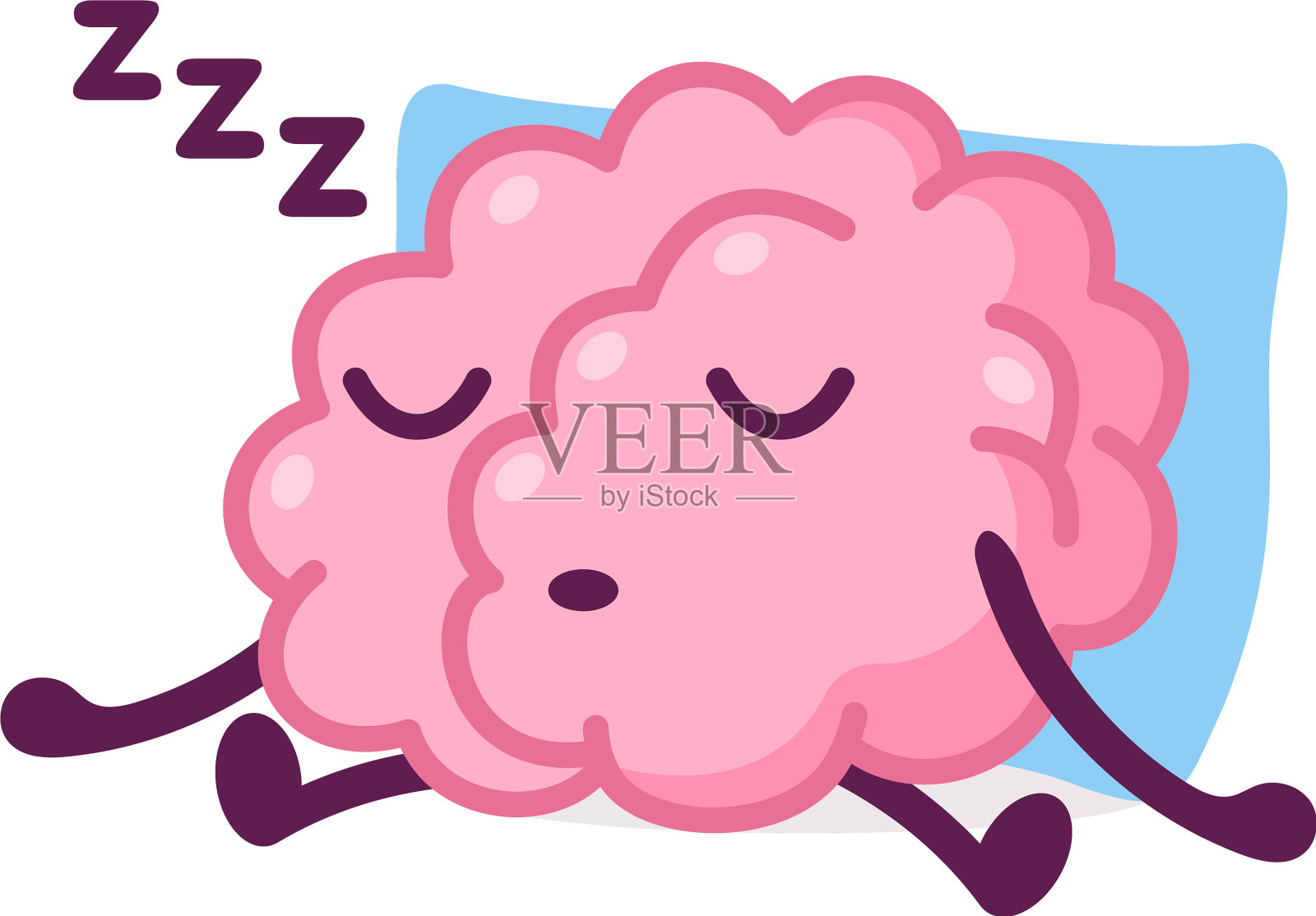 粉红脑睡在枕头上，打呼噜好笑设计元素图片