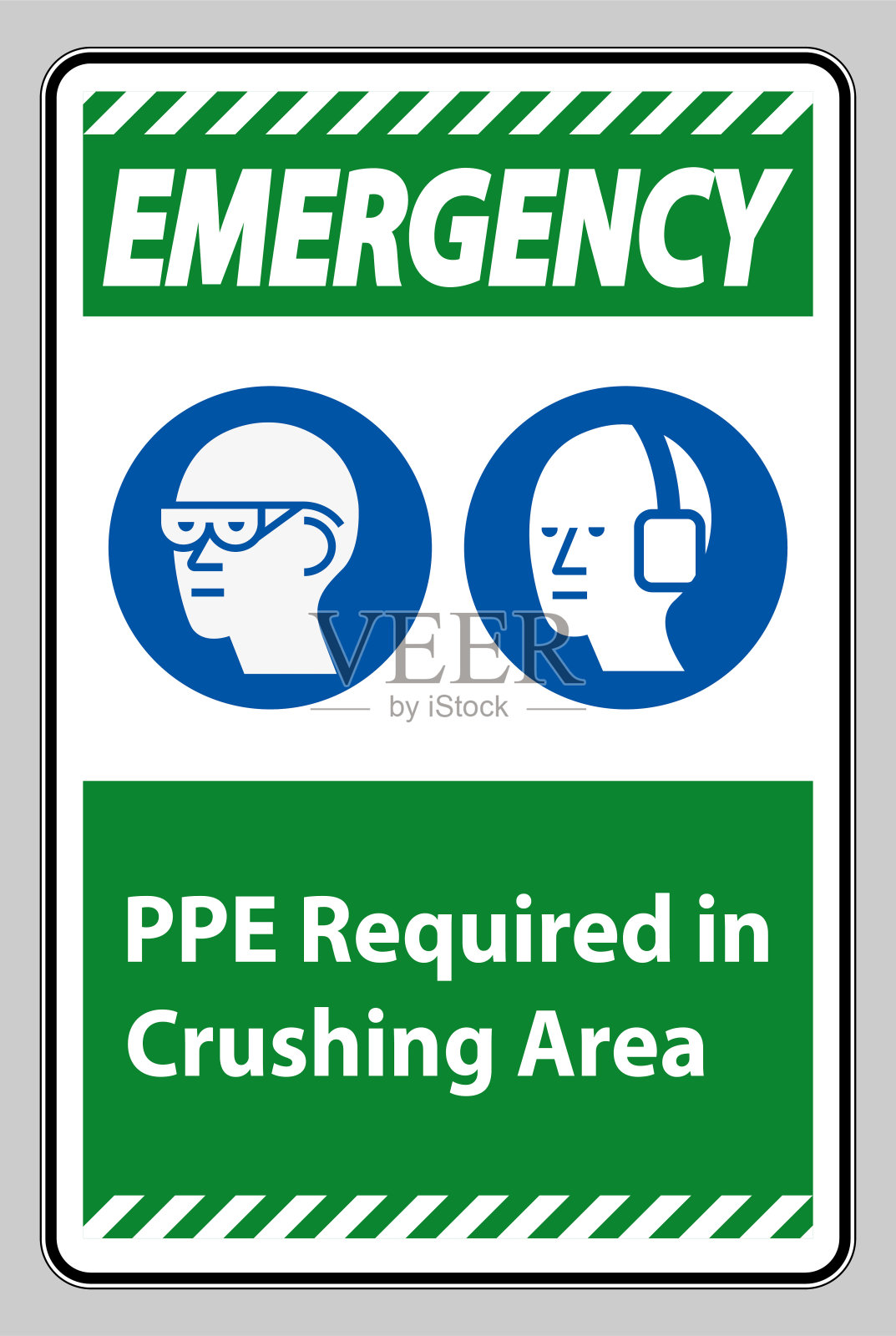 紧急标志:破碎区域需要个人防护用品，白色背景隔离插画图片素材