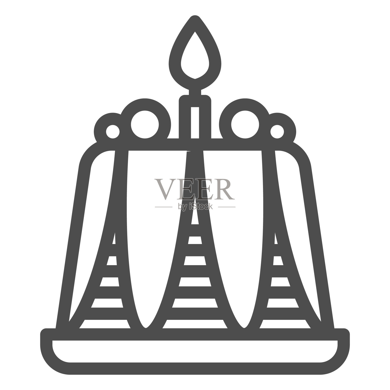 布丁与蜡烛线图标，面包房概念，生日纸杯蛋糕标志在白色的背景，美味布丁与蜡烛图标轮廓风格的移动概念，网页设计。矢量图形。图标素材