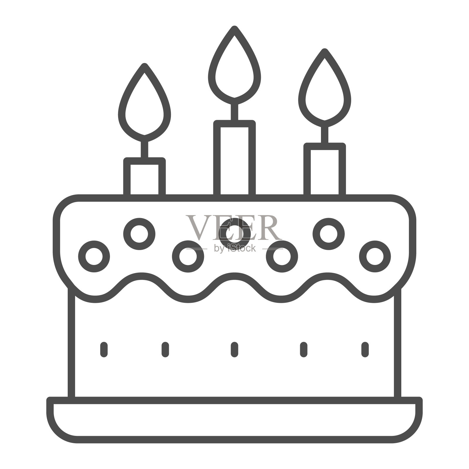 奶油蛋糕与蜡烛细线图标，生日纸杯蛋糕概念，甜点与三个蜡烛的标志在白色的背景，假日蛋糕图标在轮廓风格的移动，网页设计。矢量图形。插画图片素材