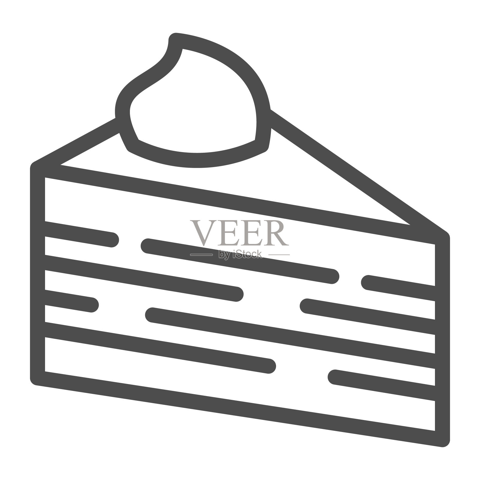 片泡芙蛋糕线图标，生日纸杯蛋糕概念，蛋糕片标志在白色的背景，泡芙块巧克力甜点图标在轮廓风格的移动和网页设计。矢量图形。插画图片素材