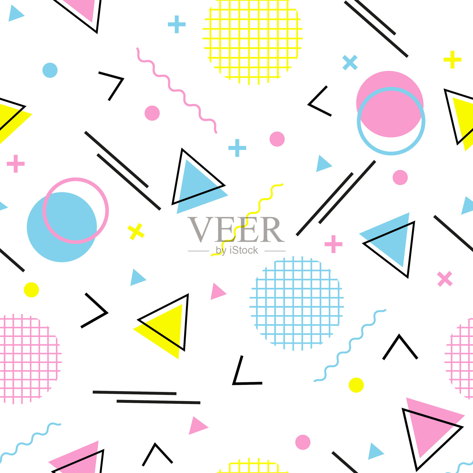 无缝模式与几何元素孟菲斯插画图片素材