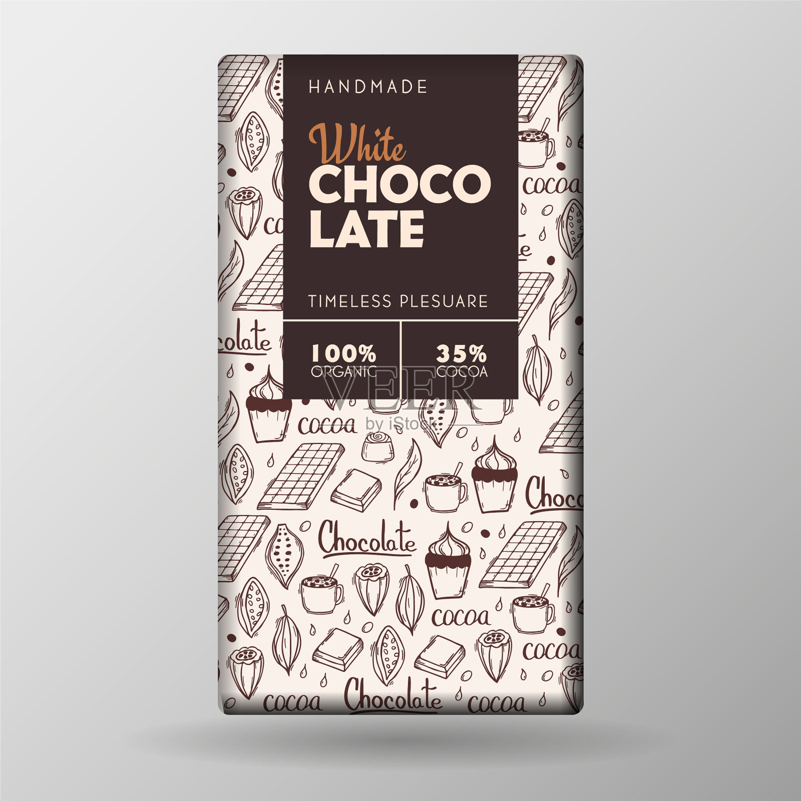 白牛奶巧克力棒包装设计与手工插画图片素材