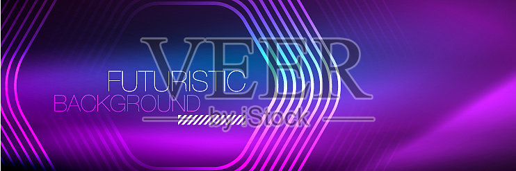 闪亮的霓虹灯线条，条纹和波浪技术插画图片素材