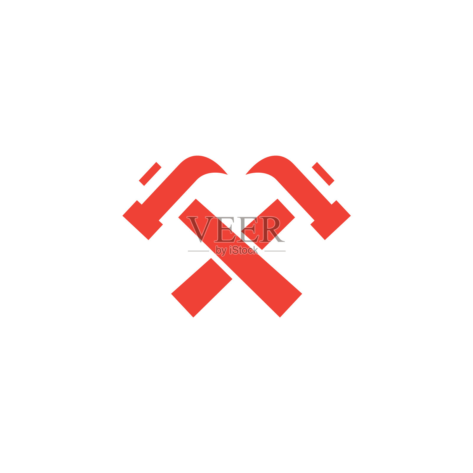 锤子交叉红色图标上的白色背景红色插画图片素材