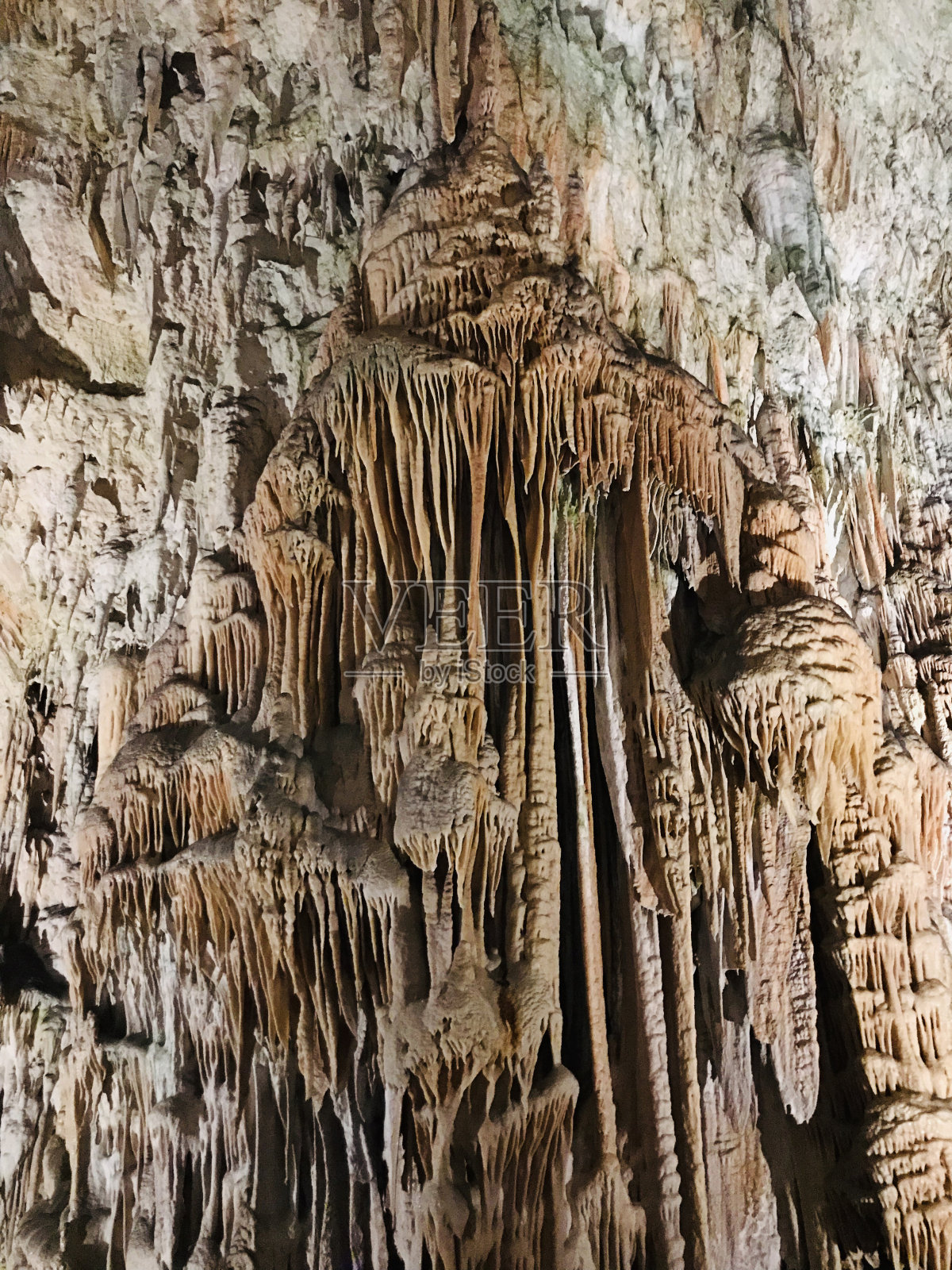 斯洛文尼亚波斯托伊纳洞的钟乳石和石笋。照片摄影图片