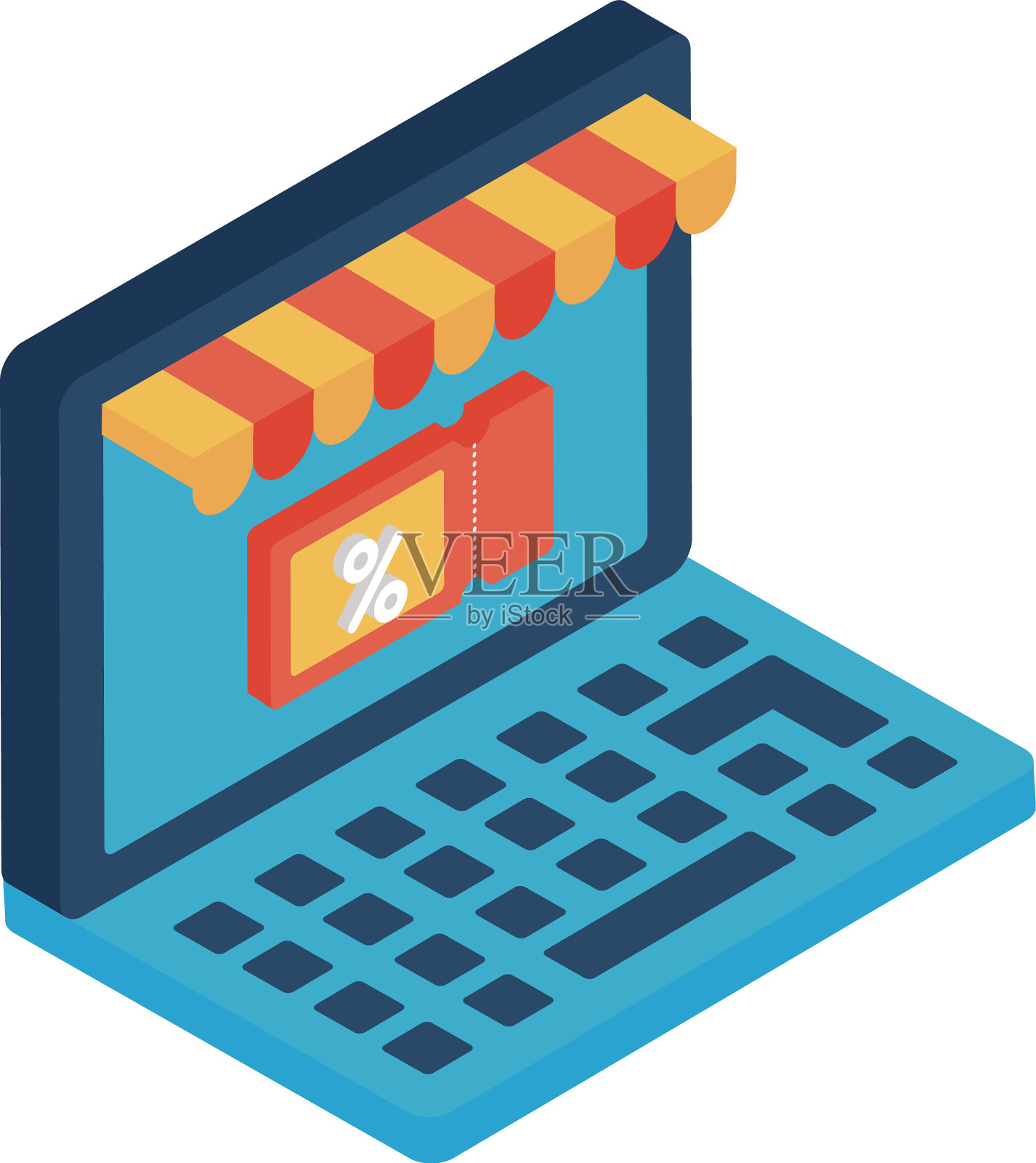 百分比标签在笔记本电脑等距样式图标设计元素图片