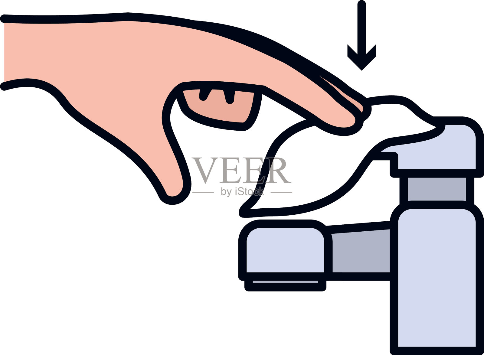 手动清洗水龙头图标线和填充设计元素图片