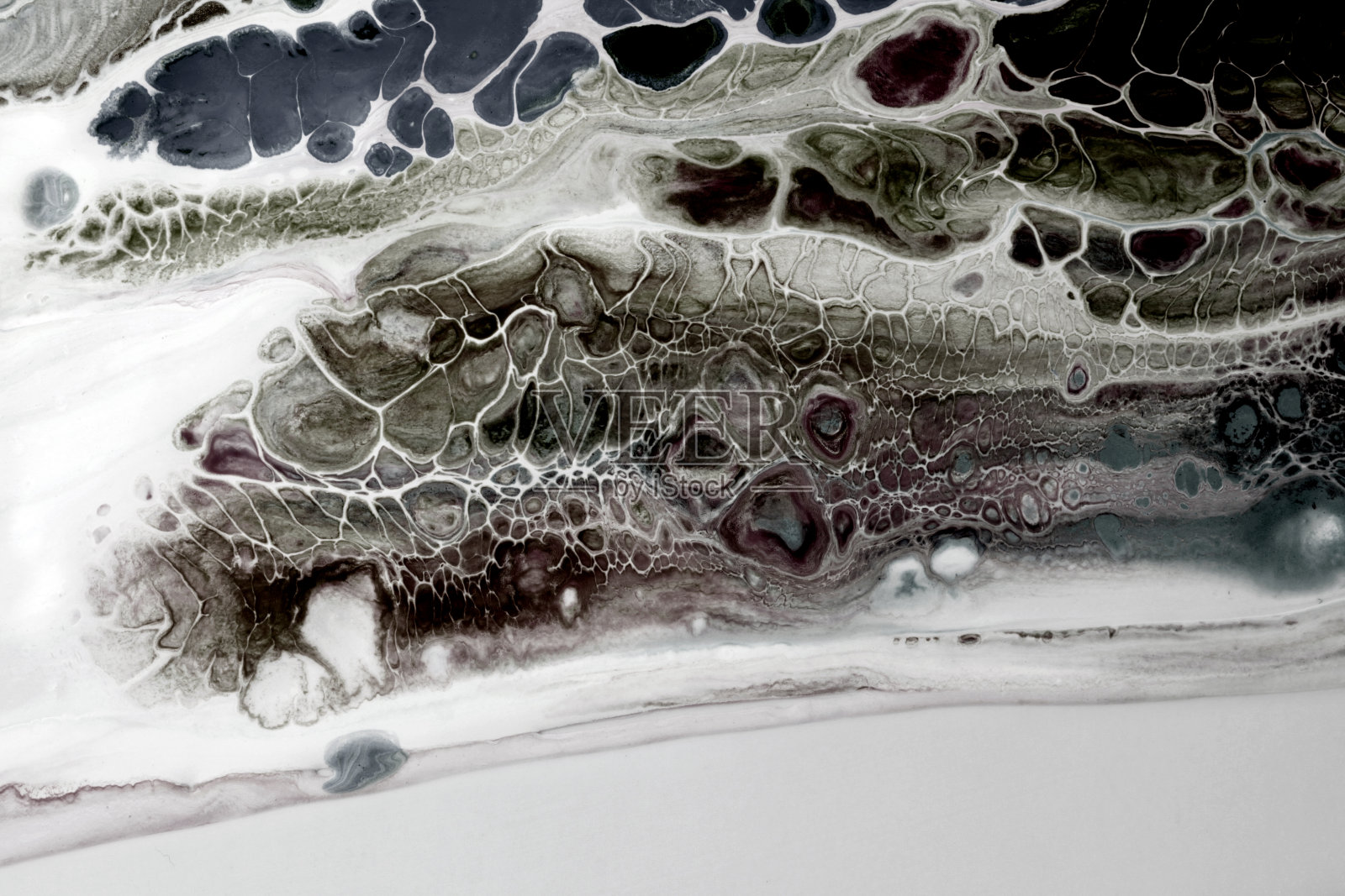 大理石纹理，丙烯酸颜色，彩色污迹，抽象黑白背景照片摄影图片