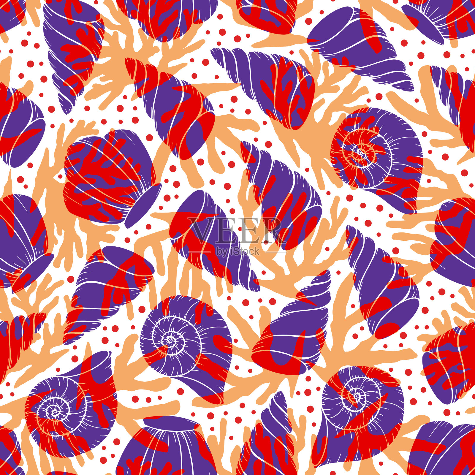 美丽的线条艺术贝壳无缝表面图案设计插画图片素材