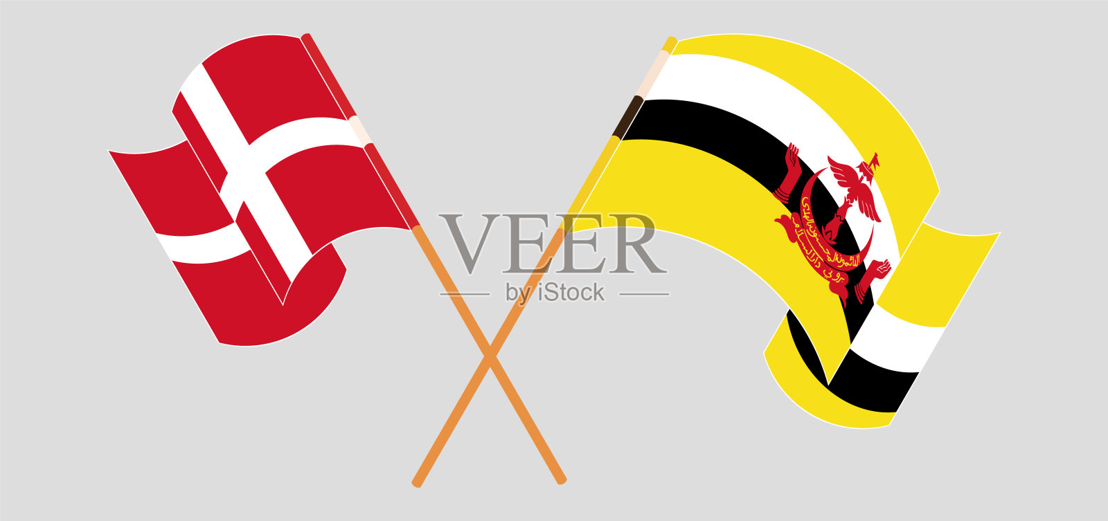 文莱和丹麦的国旗交叉设计元素图片