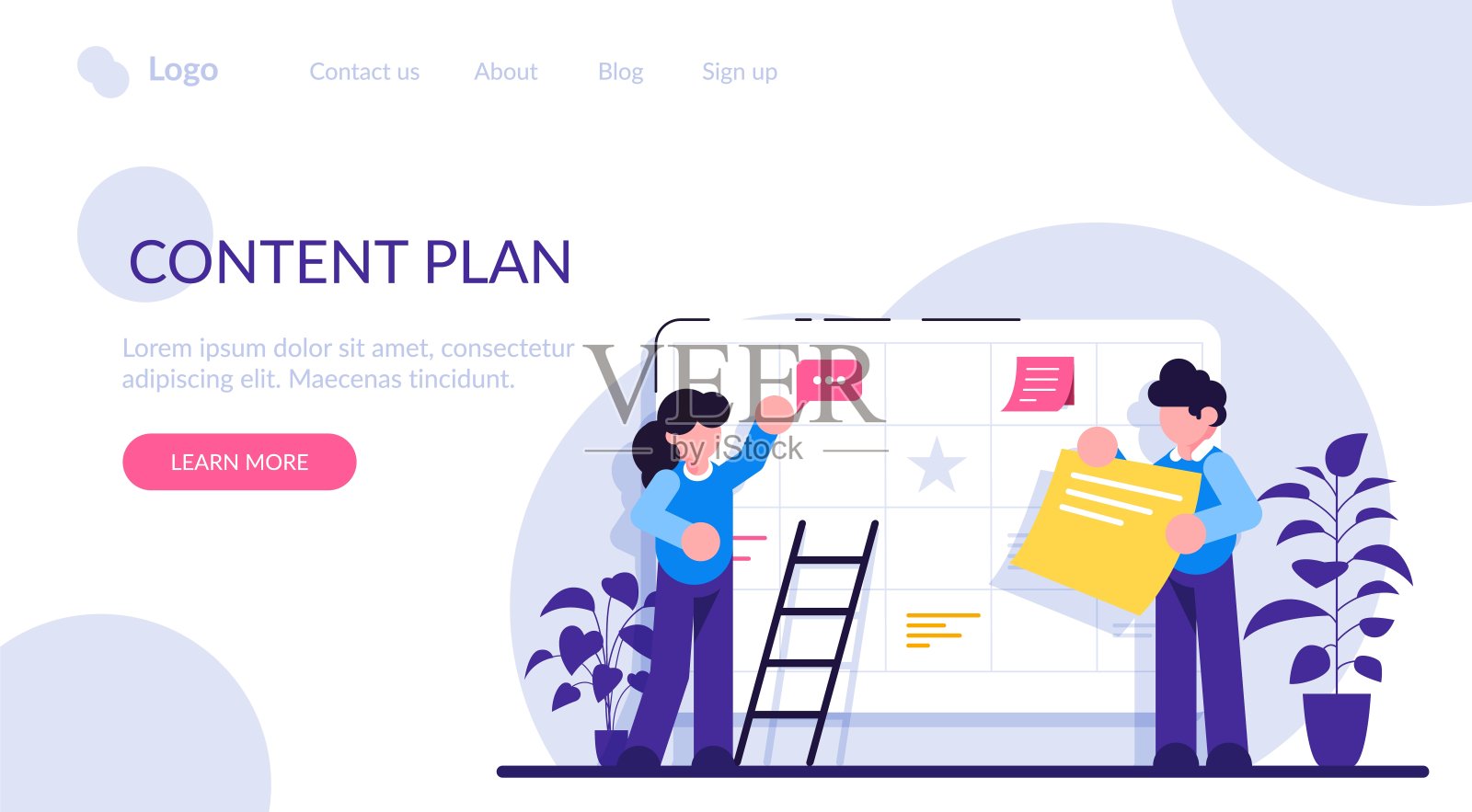 计划内容的概念。计划的概念。创业和日程安排计划与填补课程活动。活动社交媒体内容与专业策划工作者沟通。插画图片素材