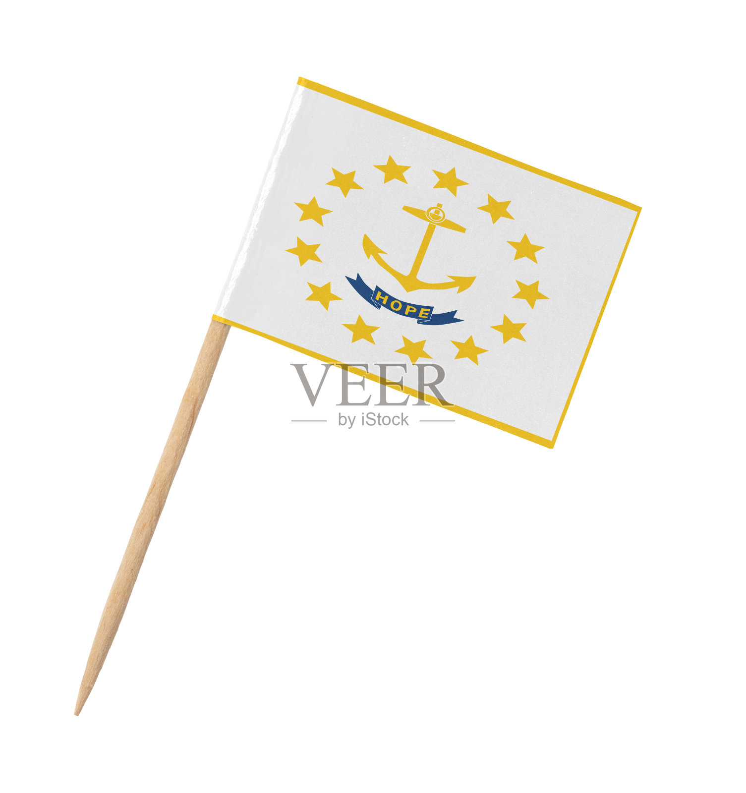 小纸上的美国州旗木制的-罗德岛-孤立的白色照片摄影图片