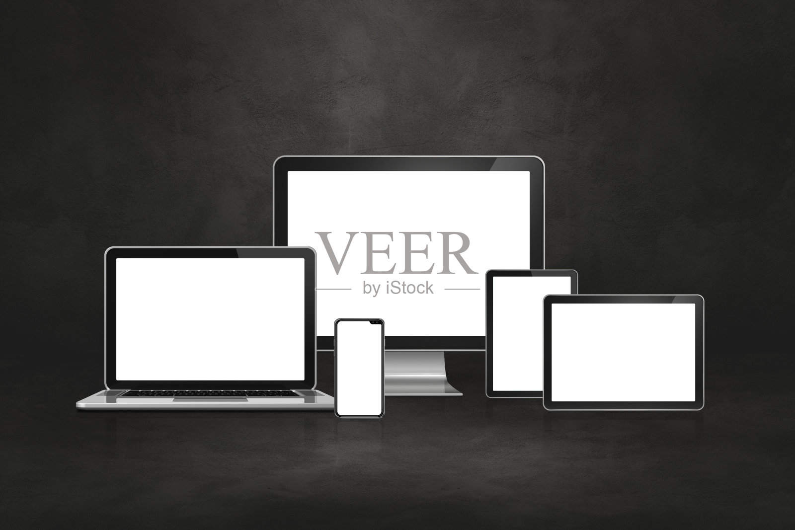 电脑，笔记本电脑，手机和数字平板电脑。黑暗的具体背景照片摄影图片