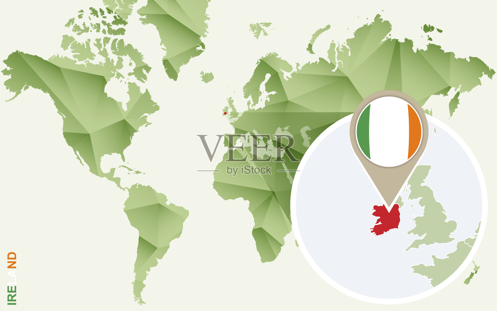 爱尔兰信息图，爱尔兰详细地图与旗帜。插画图片素材