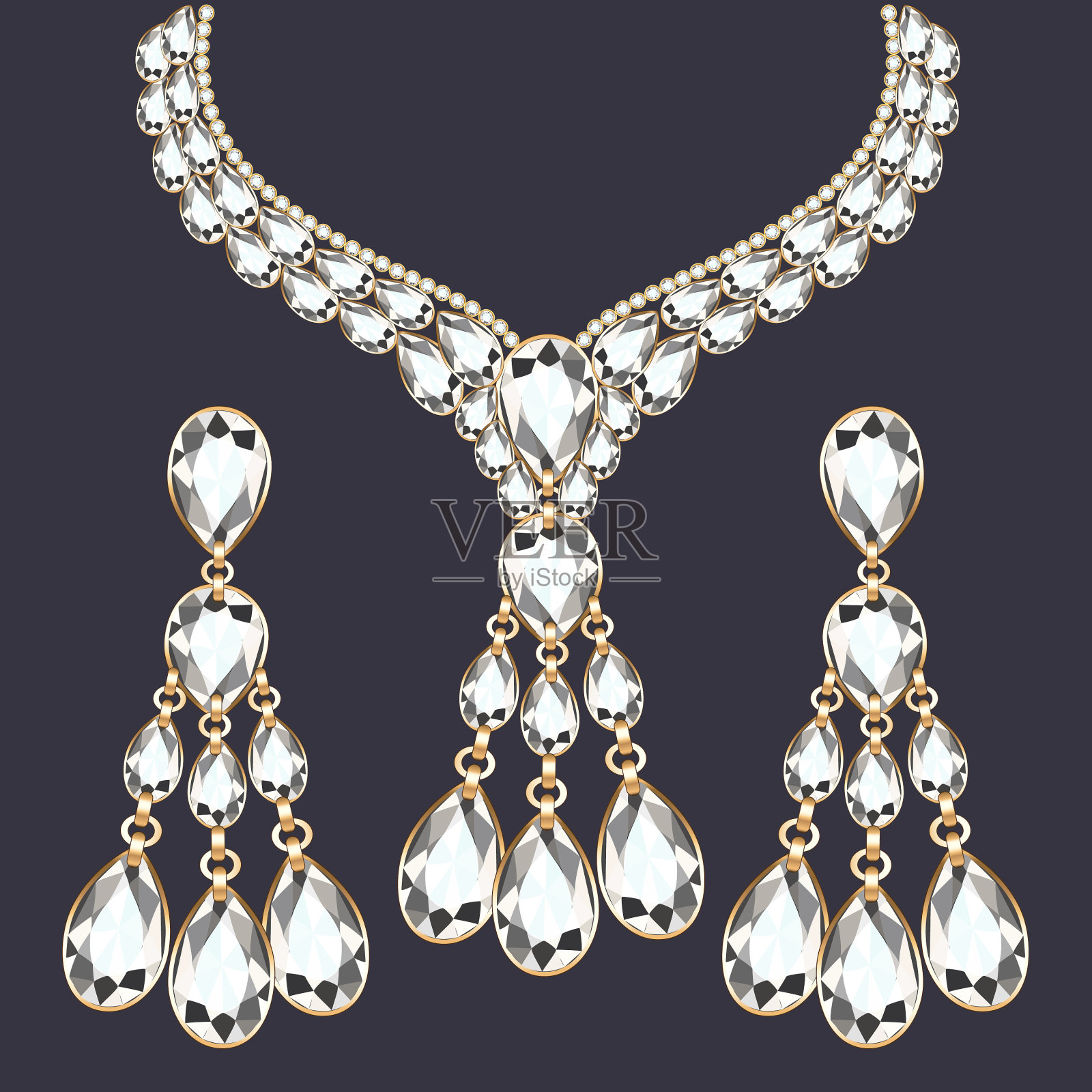 设置项链和耳环的婚礼女性插画图片素材