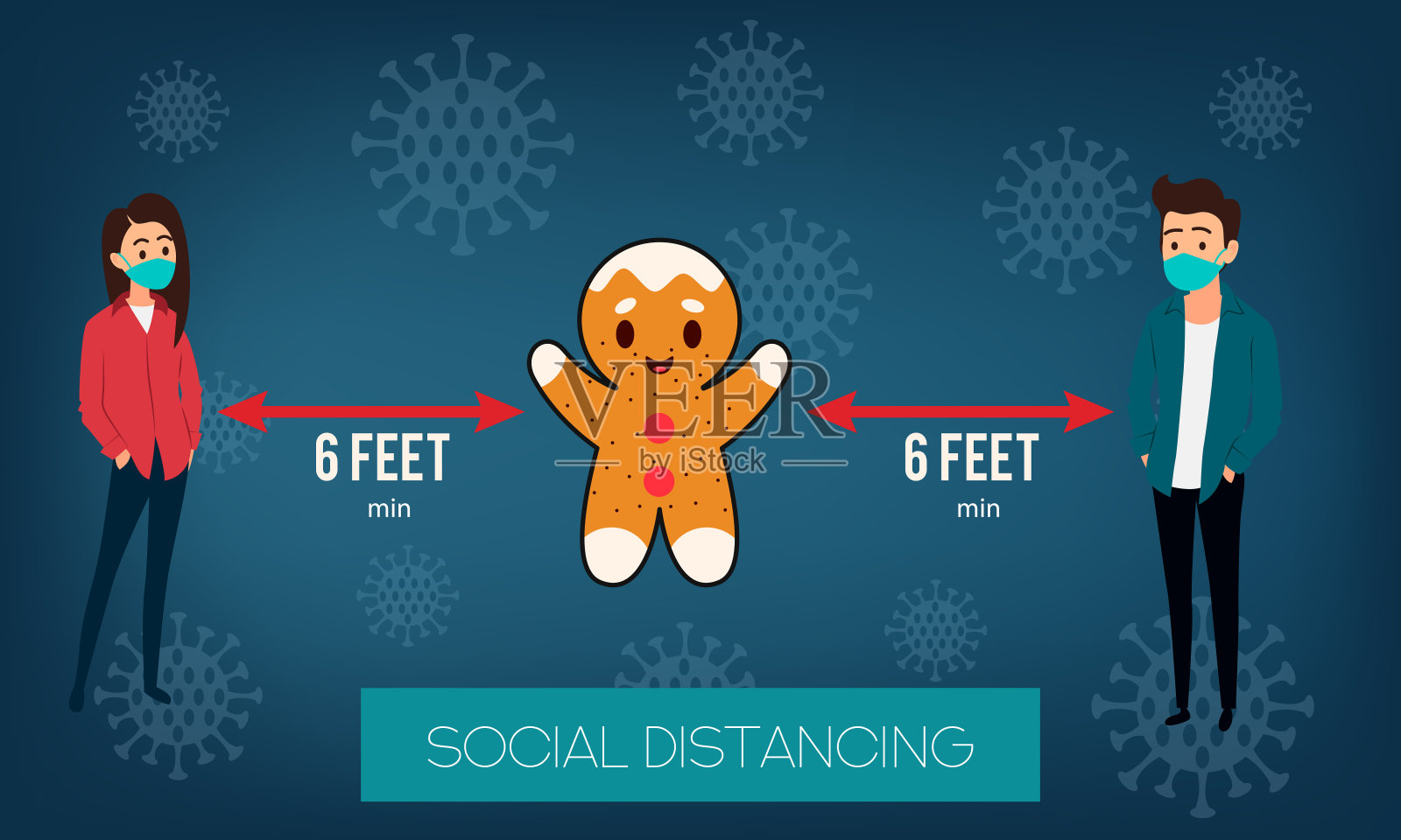 圣诞社交距离概念插画图片素材