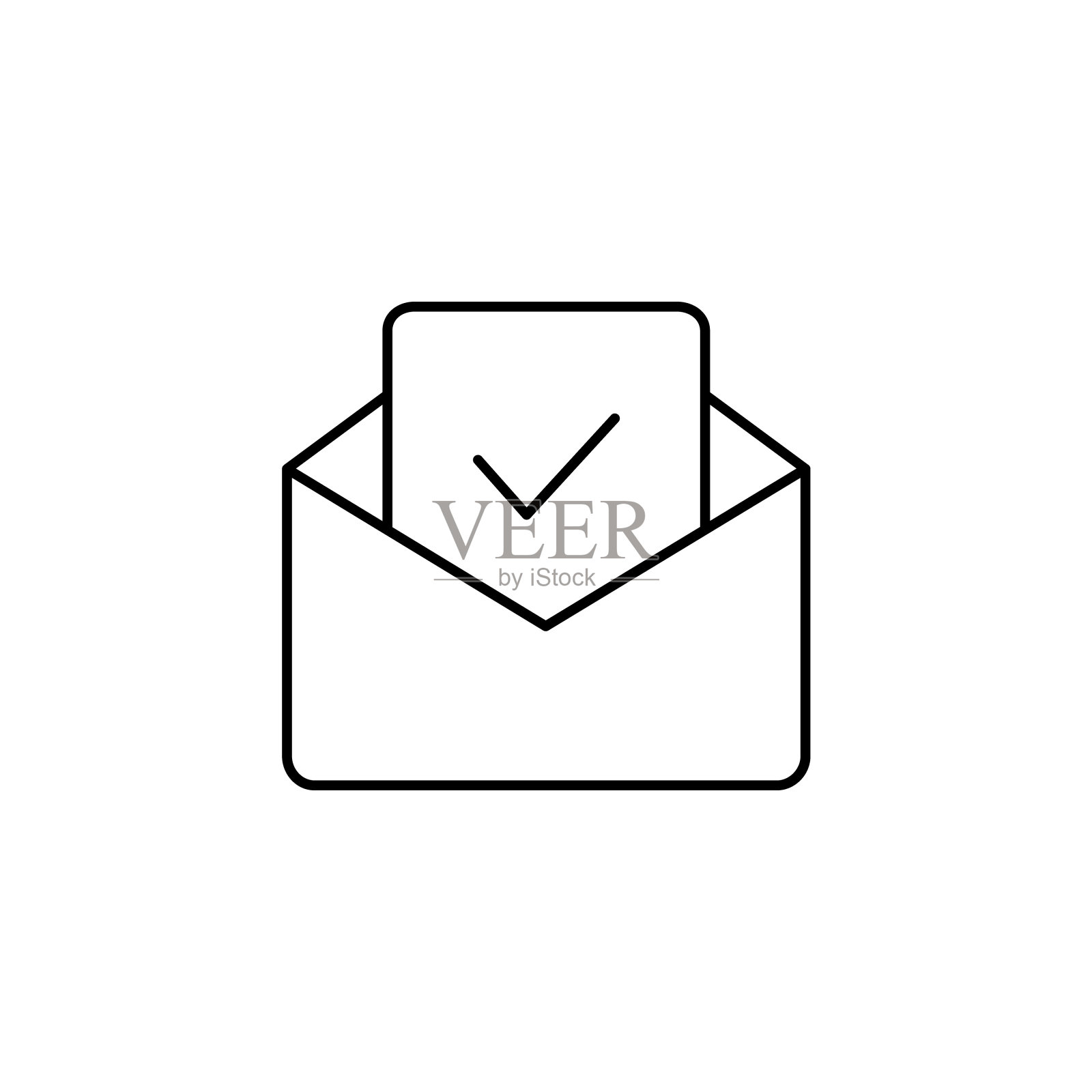 打开信封，检查，标记，行图标。电子邮件黑色大纲标志。图标素材