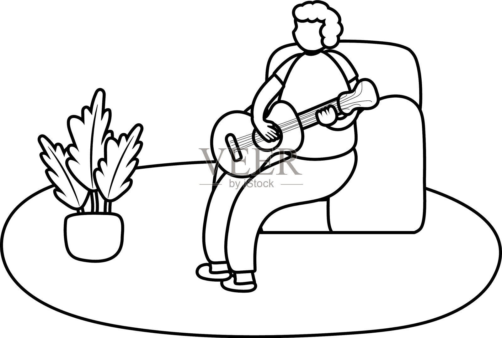 老人在家里玩吉他设计元素图片