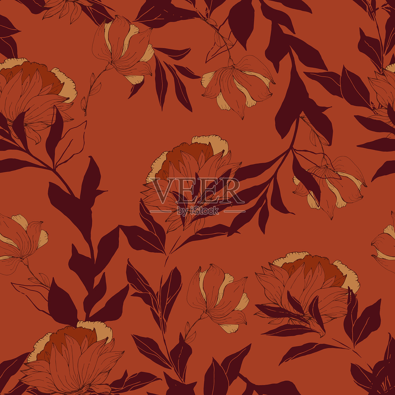 抽象的花在奶油浅鼠尾草颜色插画图片素材