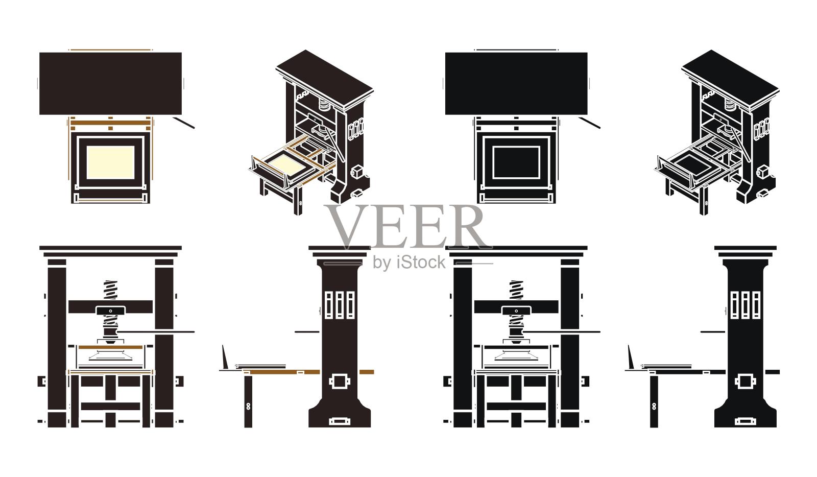 古登堡印刷机，无轮廓。插画图片素材