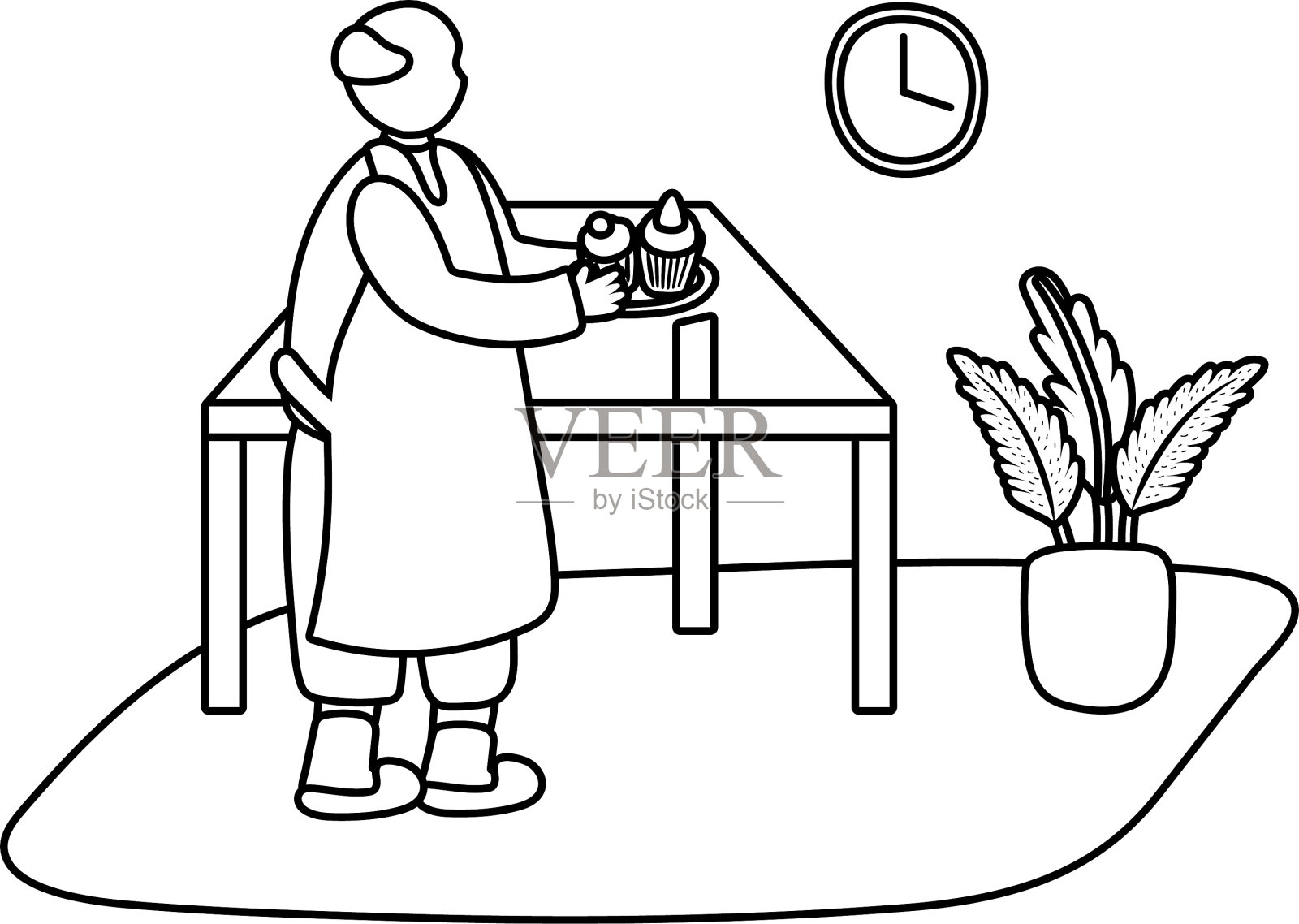 老人在家里做纸杯蛋糕设计元素图片