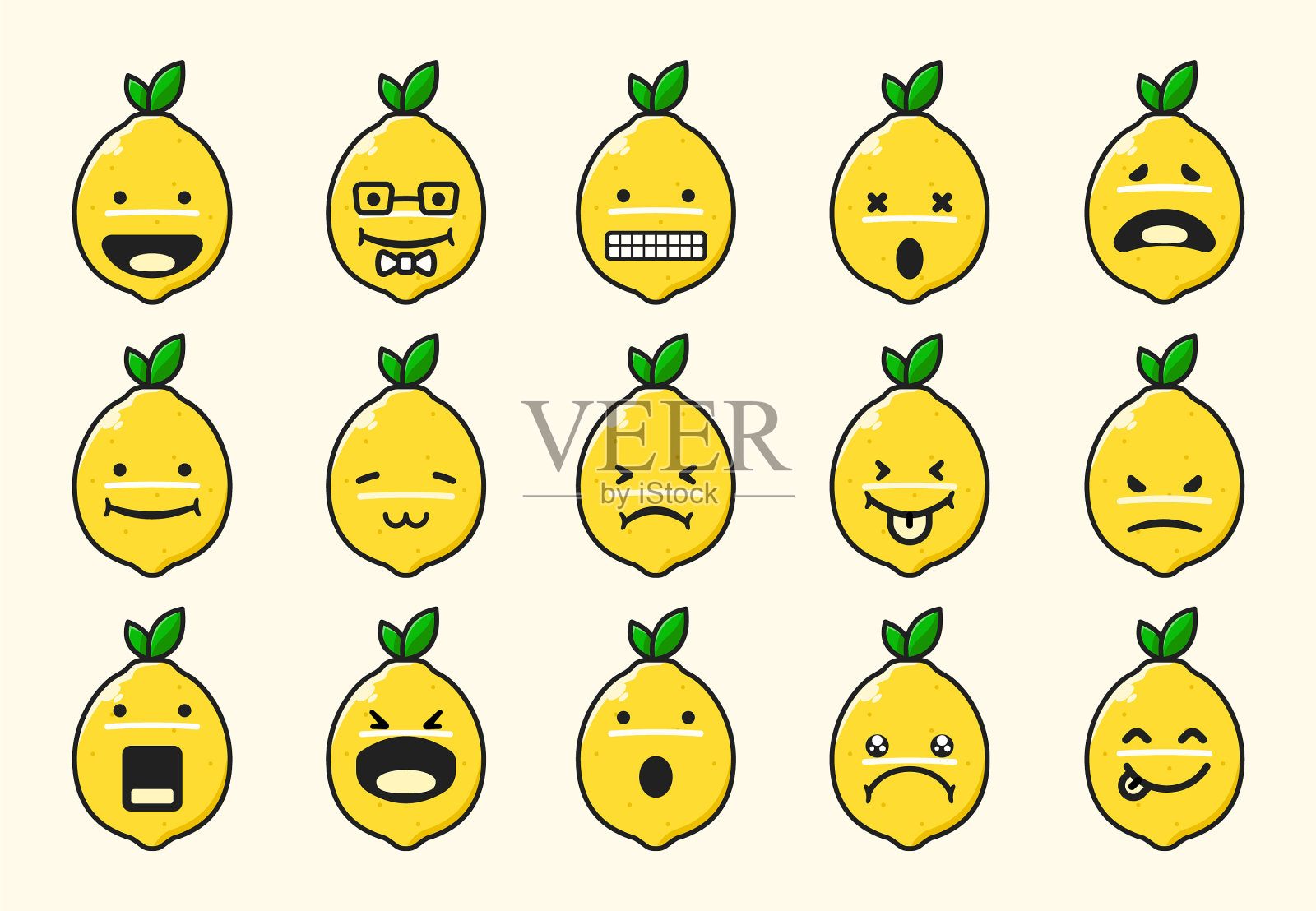 黄色柠檬表情集合图标素材