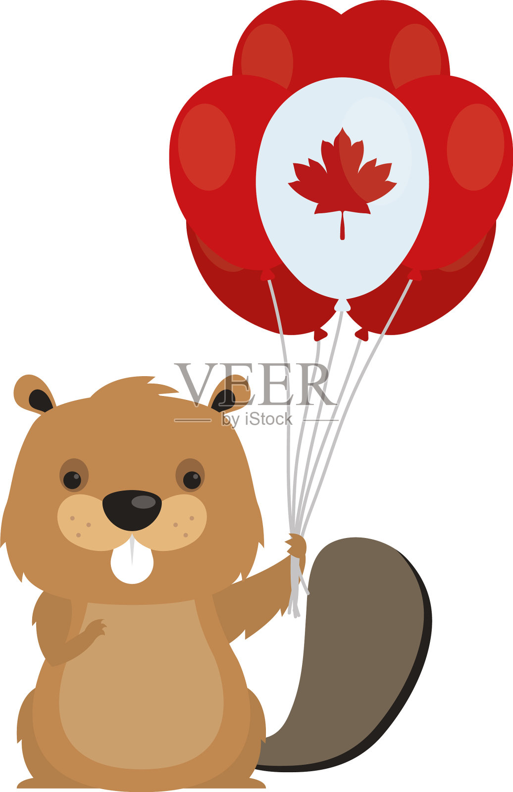 加拿大海狸与气球加拿大日快乐设计元素图片