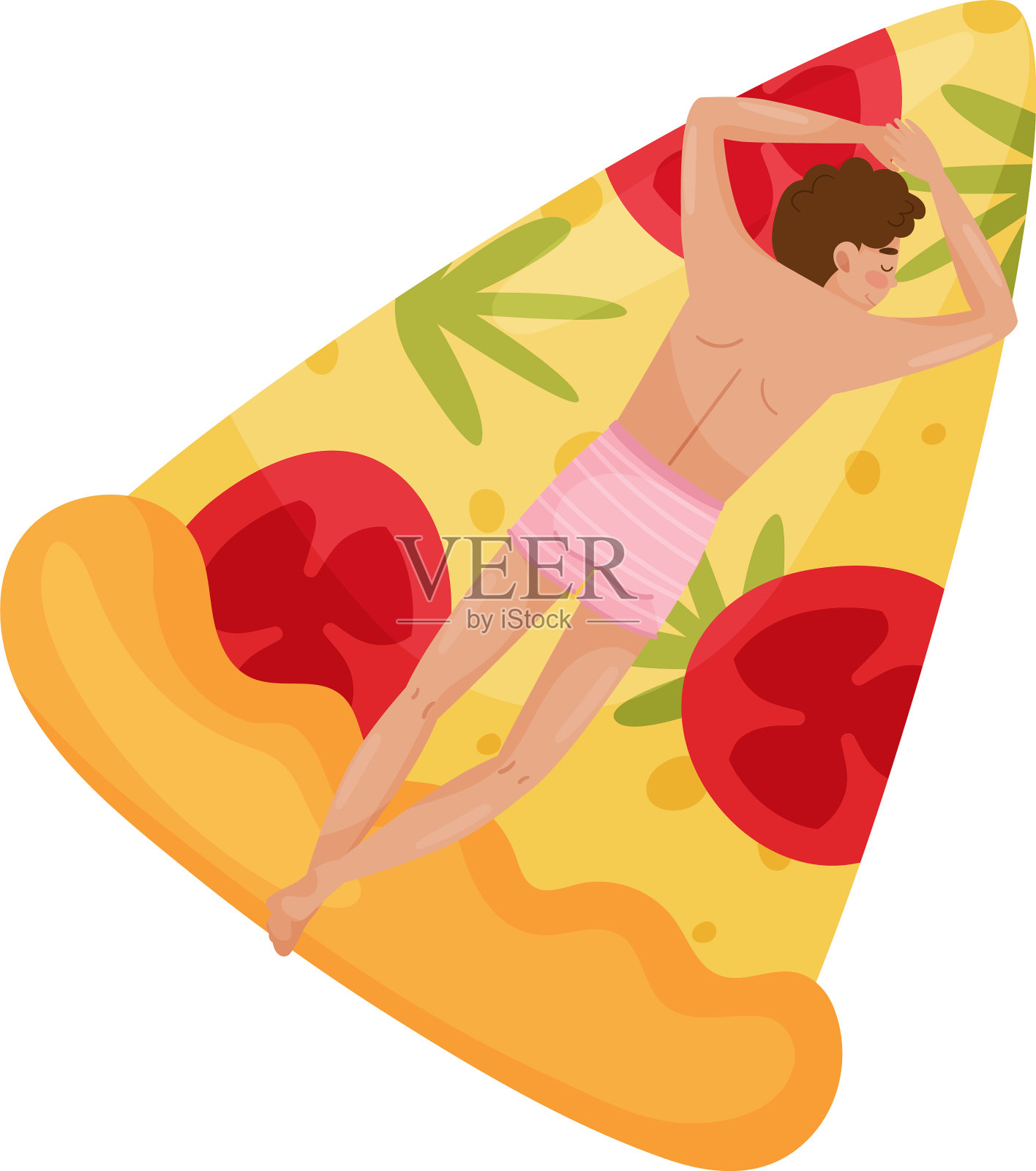 人物漂浮在橡皮艇上插画图片素材