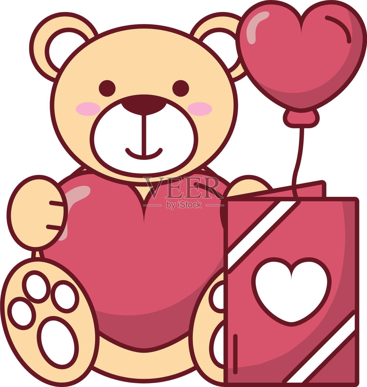 带卡片和心形气球的泰迪熊设计元素图片