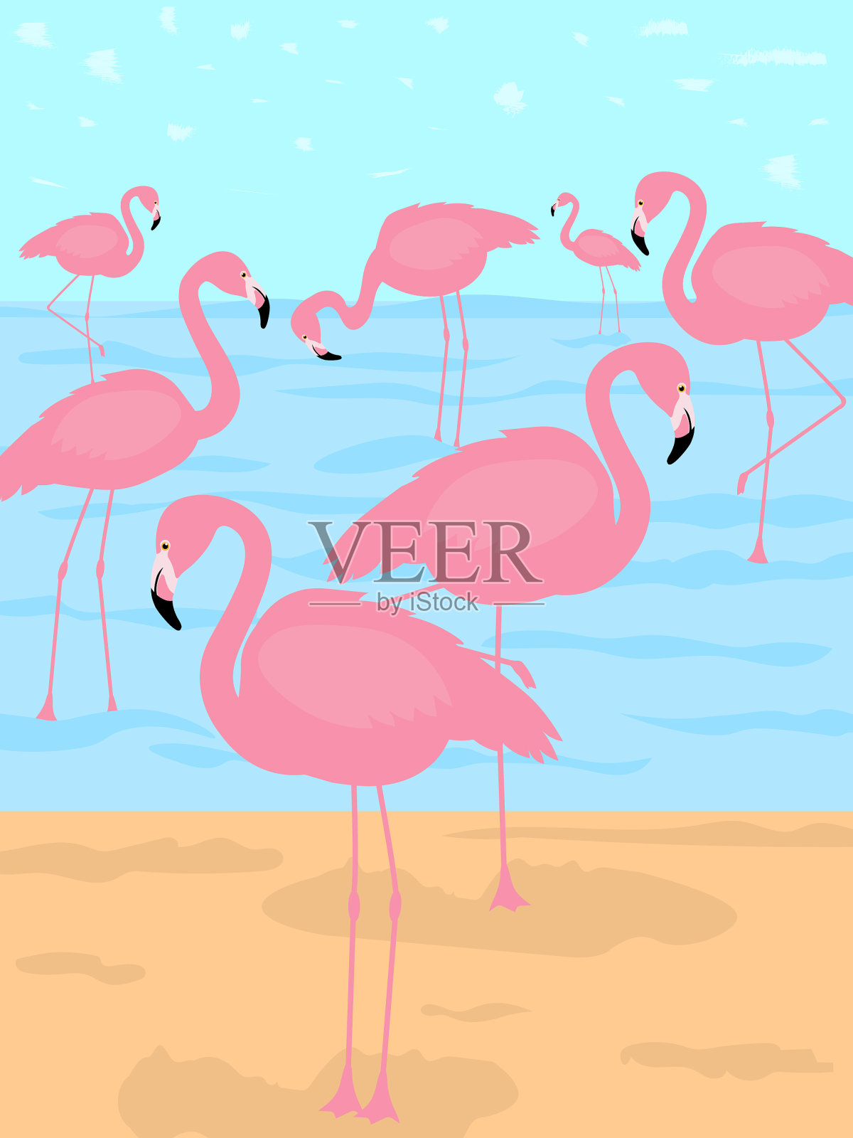 贺卡火烈鸟热带插画图片素材