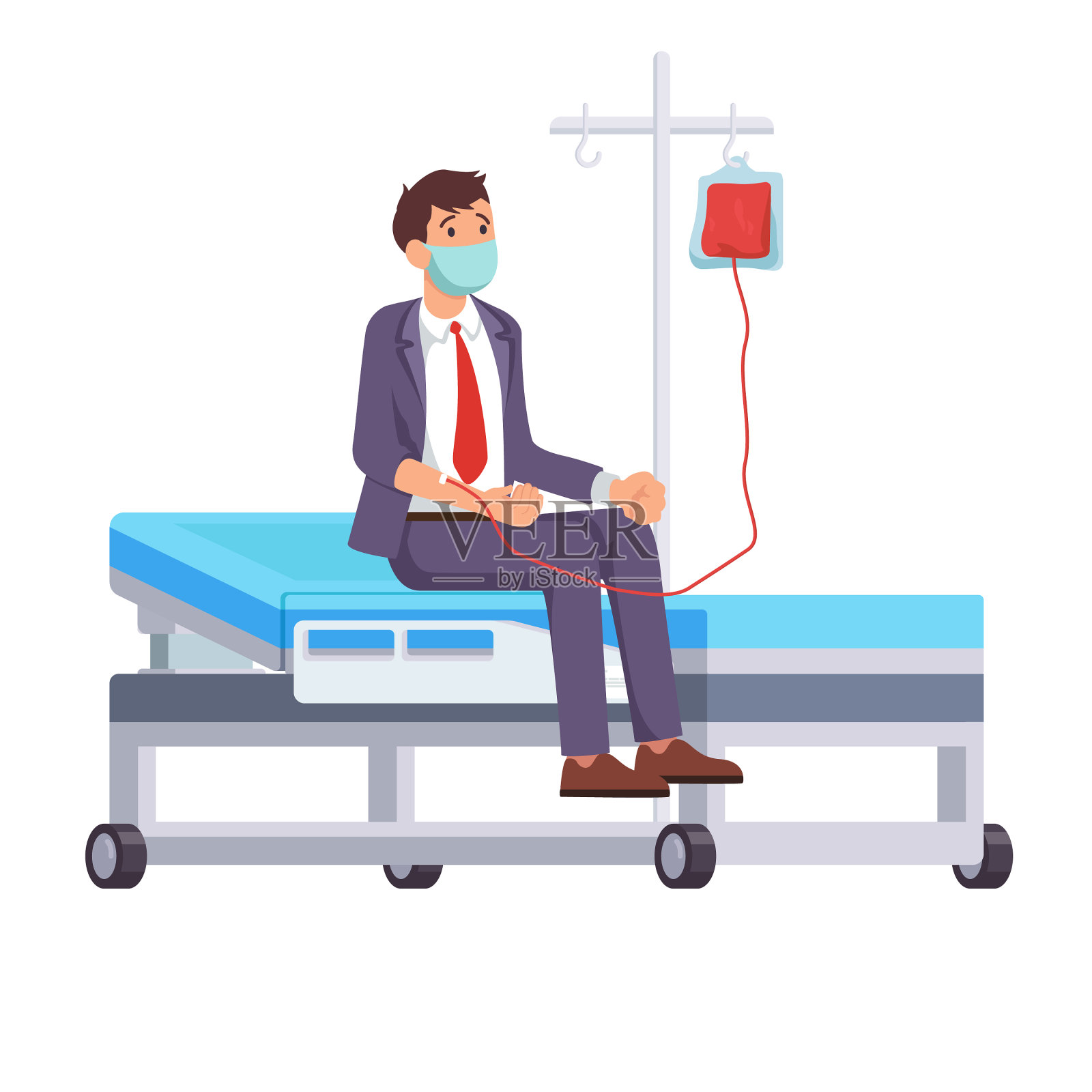 男性献血者戴着口罩正在献血设计元素图片