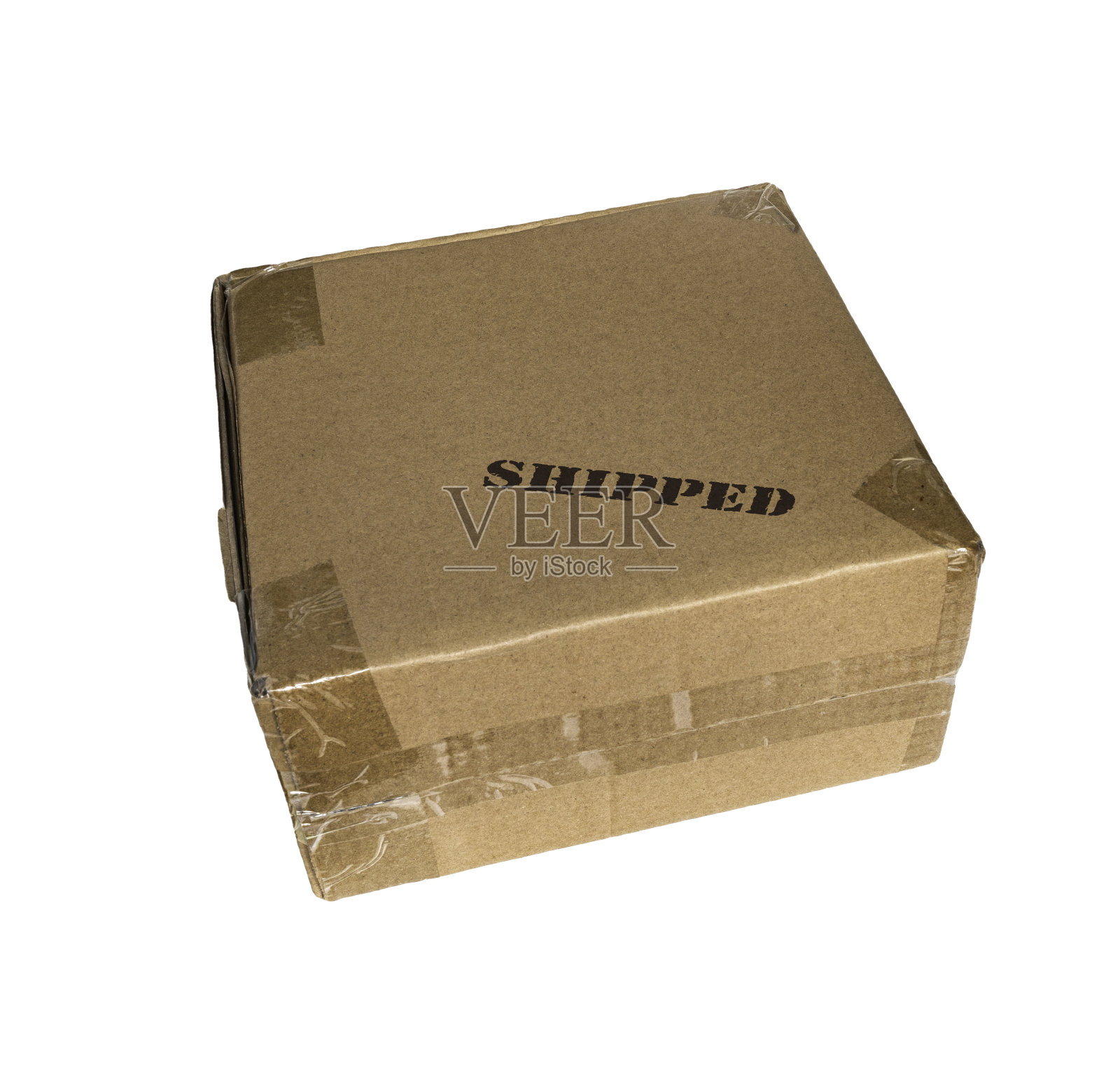 用透明的自粘带包裹的纸盒传达着包裹已被运送的信息照片摄影图片