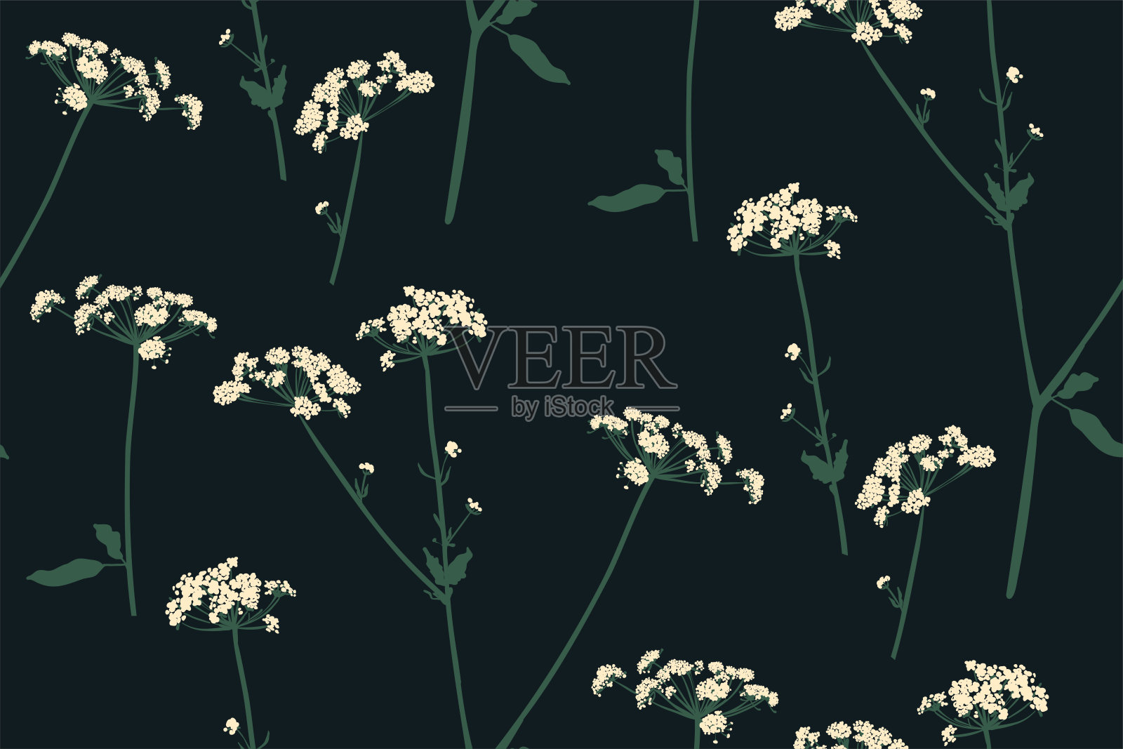 花无缝图案与不同的花和叶。植物插图手绘。纺织品印花，面料样本，包装纸。插画图片素材