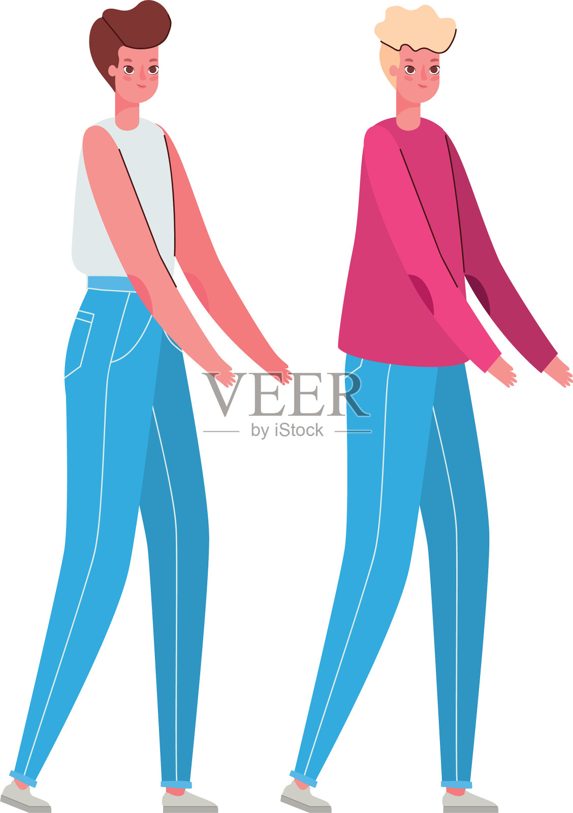 女性化身卡通与休闲服装插画图片素材