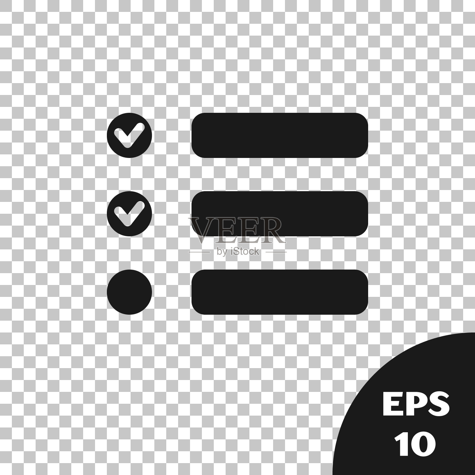 黑色任务列表图标隔离在透明背景上。控件列表符号。调查问卷或问卷反馈表。矢量图图标素材