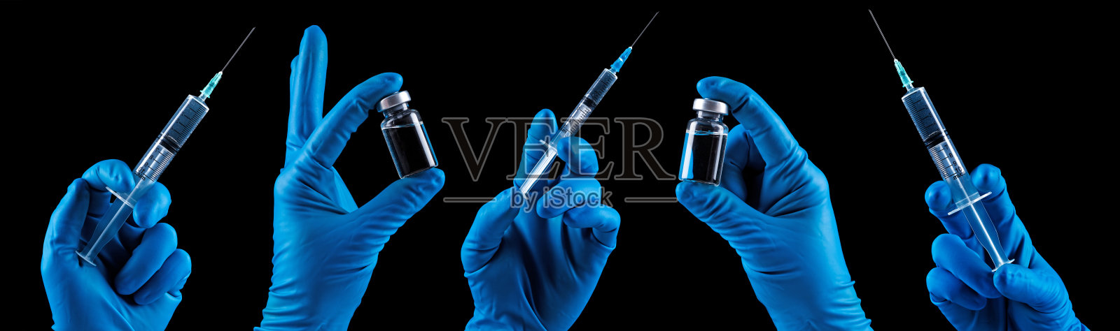 手持装有抗冠状病毒疫苗的注射器。照片摄影图片