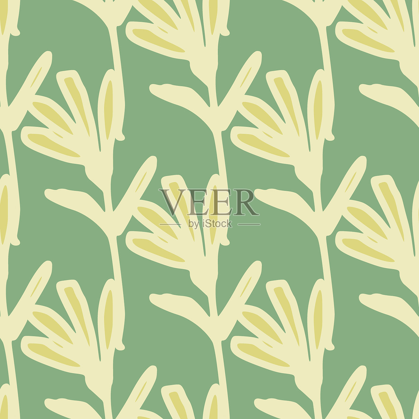 小森林花朵无缝图案上的绿色插画图片素材