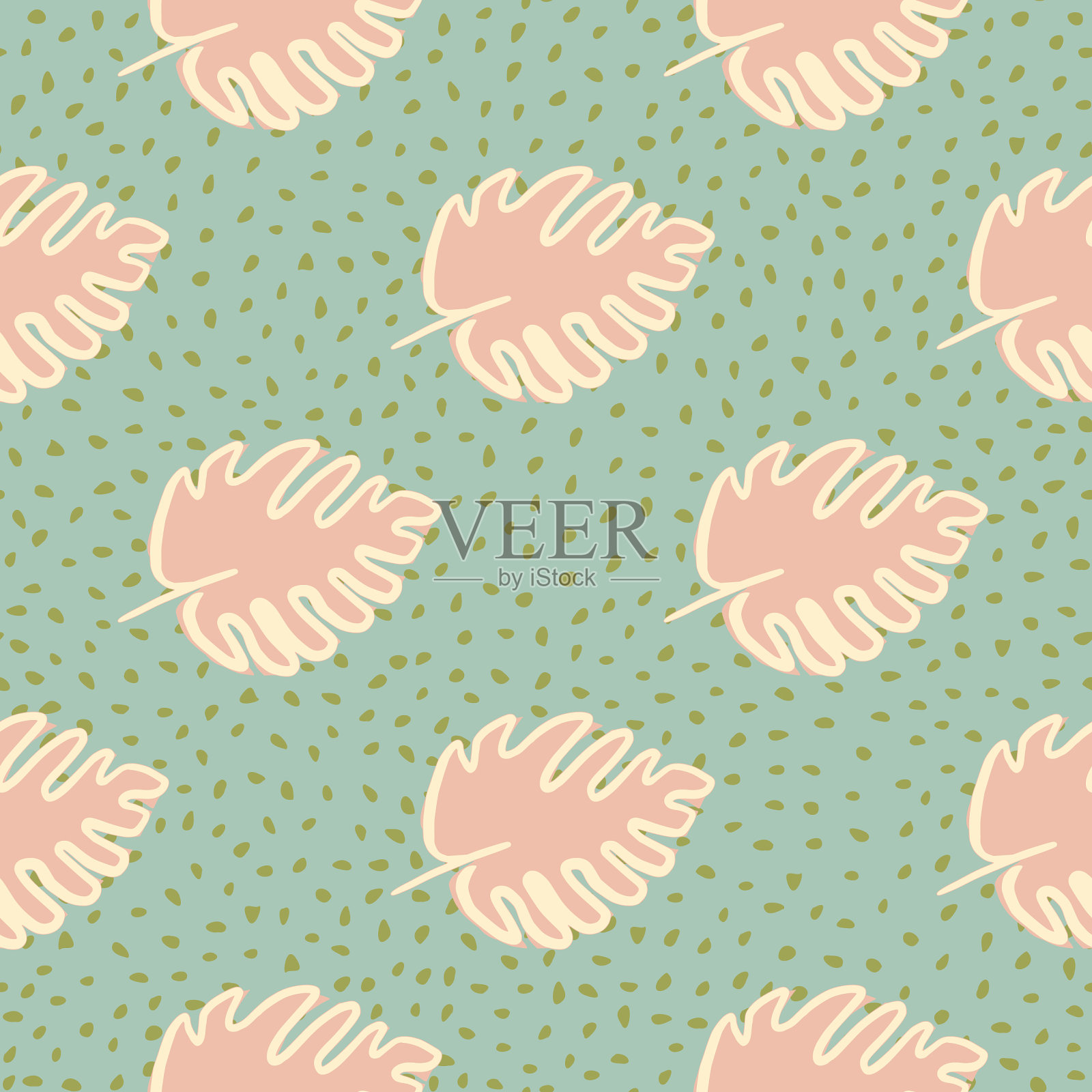 摘要怪物叶无缝图案上的点插画图片素材