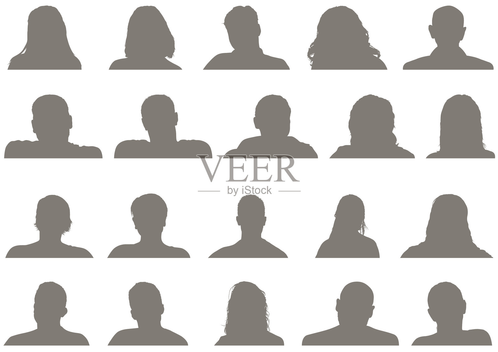 设置男性和女性的头部轮廓图标素材